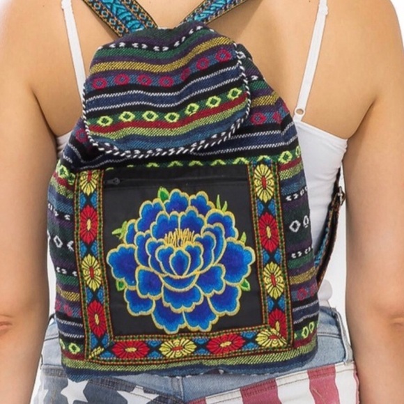 Embroidered Boho Backpack -Multi color flo… main image 5